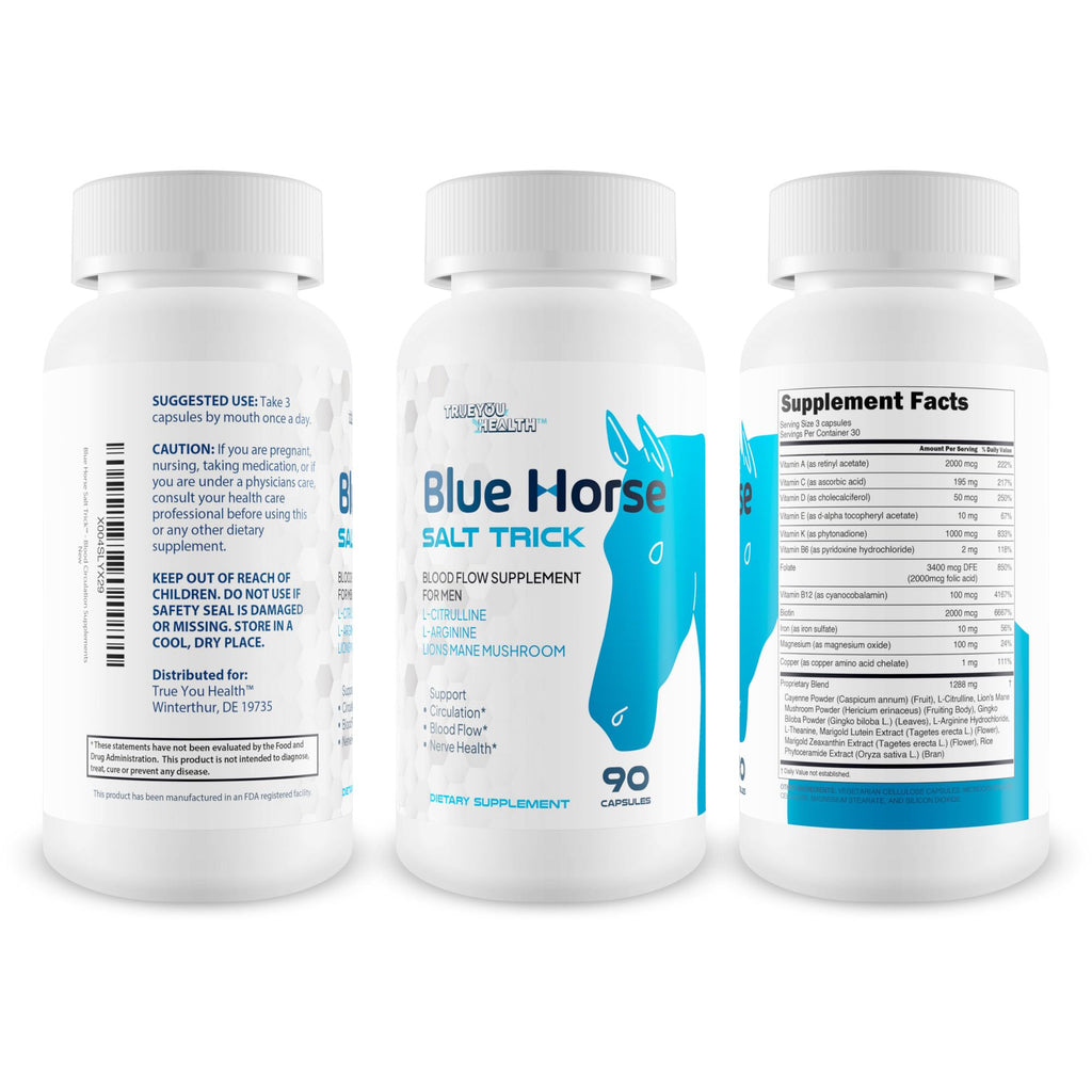 Blue Horse Salt Trick - Our Best Blood Flow Supplement for Men - Our Best Circulation Supplement - Male Circulation Supplements Nitric Oxide Vasodilator to Improve Blood Flow 7 Blue Salt Trick for Men