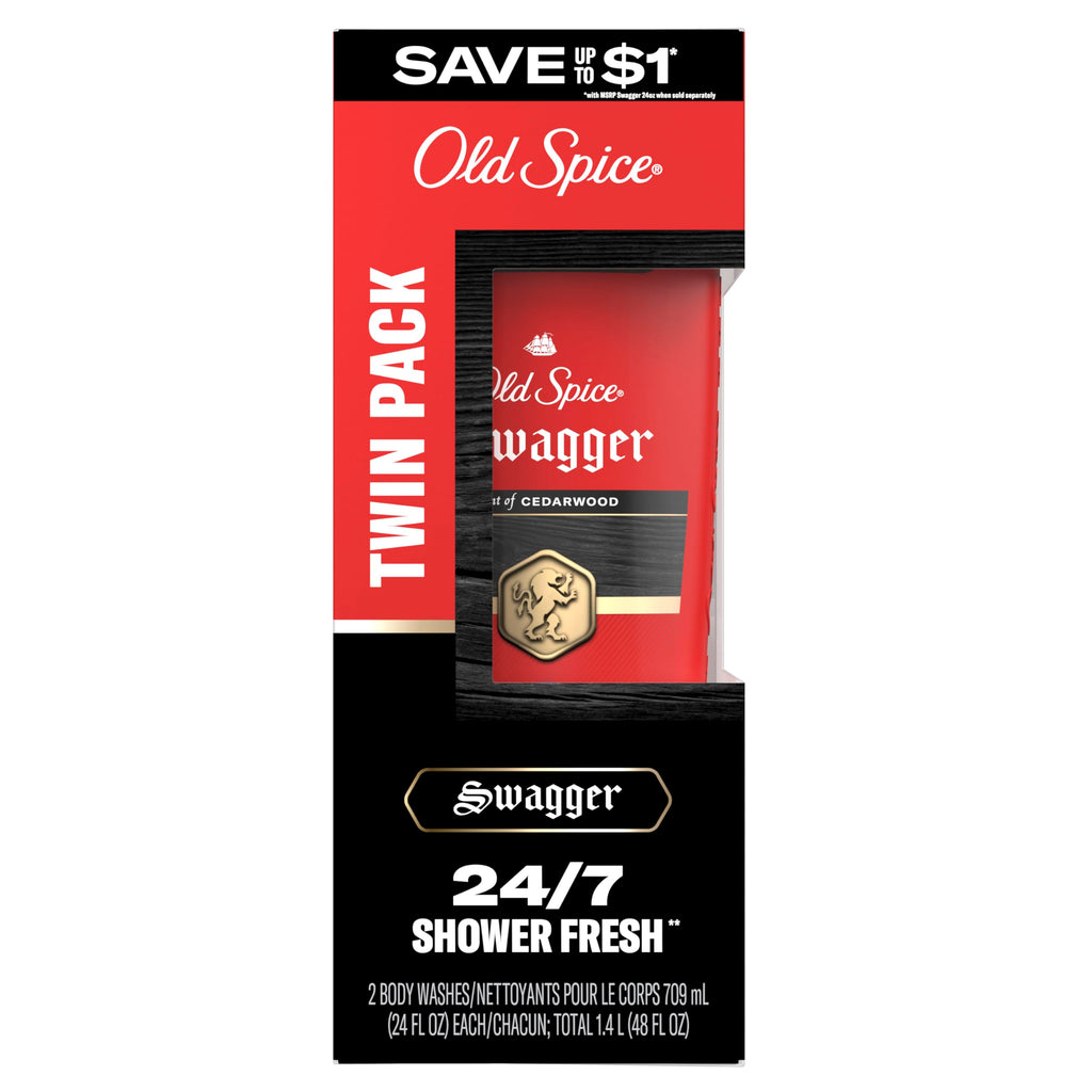 Old Spice Body Wash for Men, Long-Lasting Swagger Scent, 24 fl oz Pack of 2