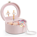 VLANDO Musical Jewelry Box for Girls, Arc Design with Spinning Ballerina Large Compartment for Small Treasures, Plays Canon Melody, Built-In Mirror and Soft Carry Handle, Birthday Christmas Gift