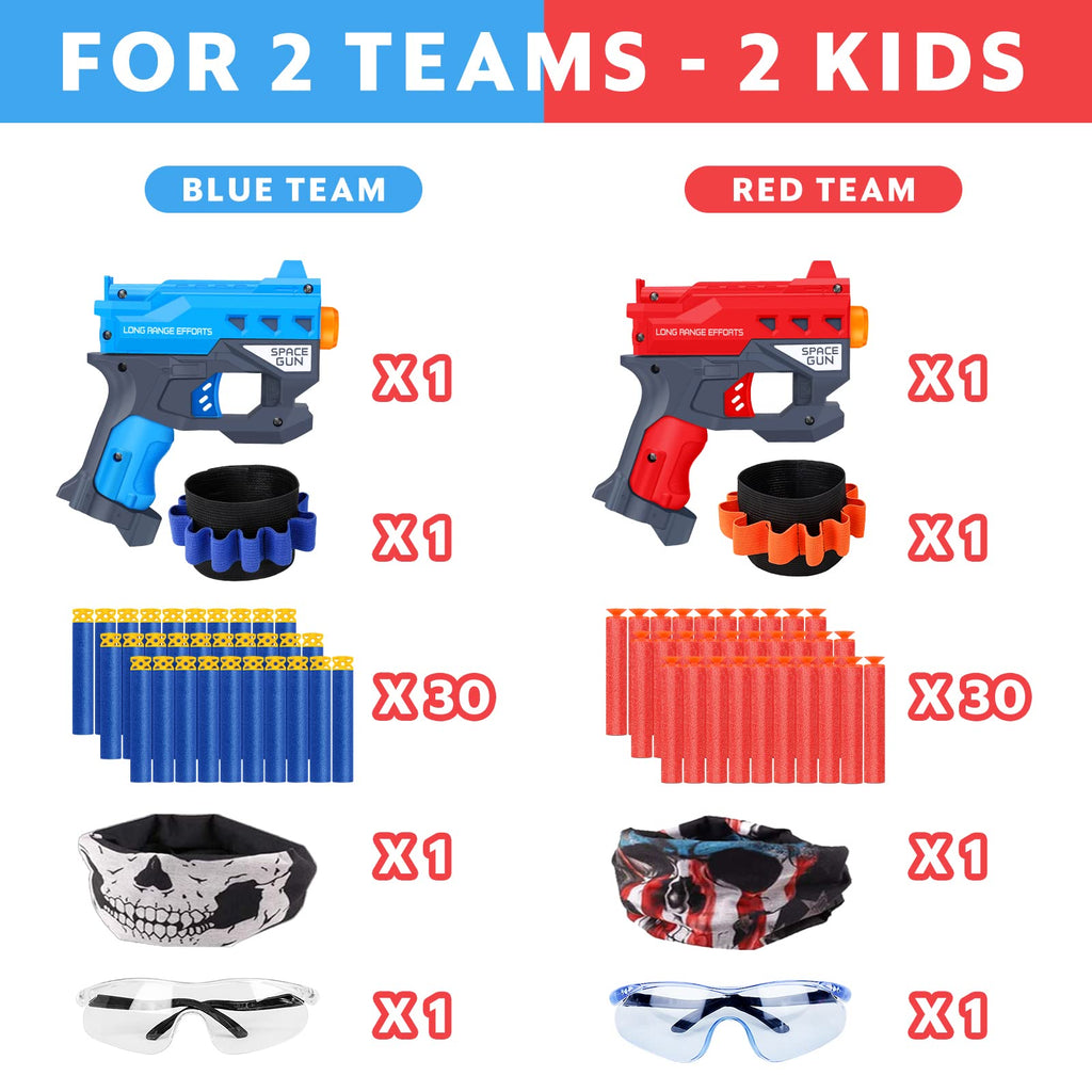2 Pack Blaster Guns Boys Toy-with 60 Bullets &2 Wristbands, TiopLior Blaster Guns Toy Age for 4-9 Christmas Birthday Gifts &2 Safety Glasses/Face Masks for 6+ Year Old Kids Games Toys