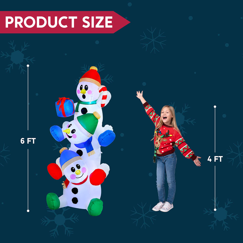 Joiedomi 6 FT Christmas Inflatable Decoration Stacked Snowman with Build-in LEDs Blow Up Inflatables for Xmas Party, Home Indoor Outdoor Christmas D��cor Yard Garden Lawn Winter Holiday Supplies D��cor