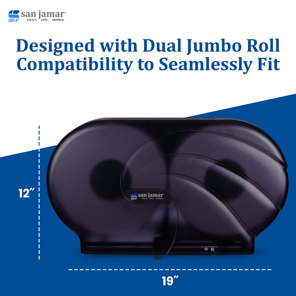 San Jamar Twin 9" Bath Tissue Dispenser – Jumbo Bath Tissue Holder for Bathroom, Infinity System, Black Pearl, 12" × 19" × 5.25"