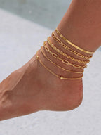 CTEEGN Anklets for Women, 14K Gold Plated 6 Pcs Layered Dainty Anklet Set