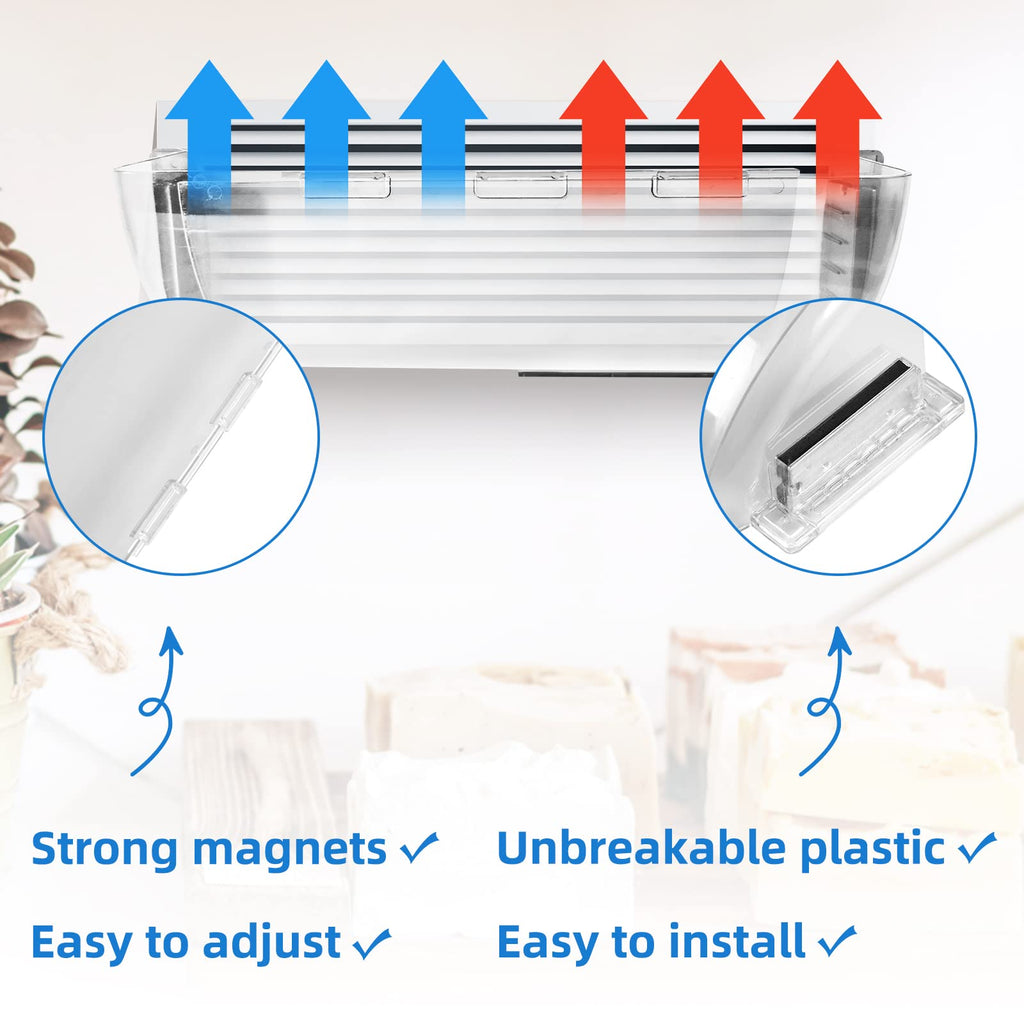 Wea&Hea 2 Pack Magnetic Air Vent Deflector, 9"-15.5" Adjustable Vent Cover with Optimized Ferrite Magnets for Ceiling/Floor/Wall Registers - Clear Heat/AC Deflector for Under Furniture & Home Comfort