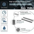 1/2-13 x 3 Hex Head Screw Bolt, 10Pcs 18-8 (304) Stainless Steel, Fully Threaded, Plain Finish, by SG TZH