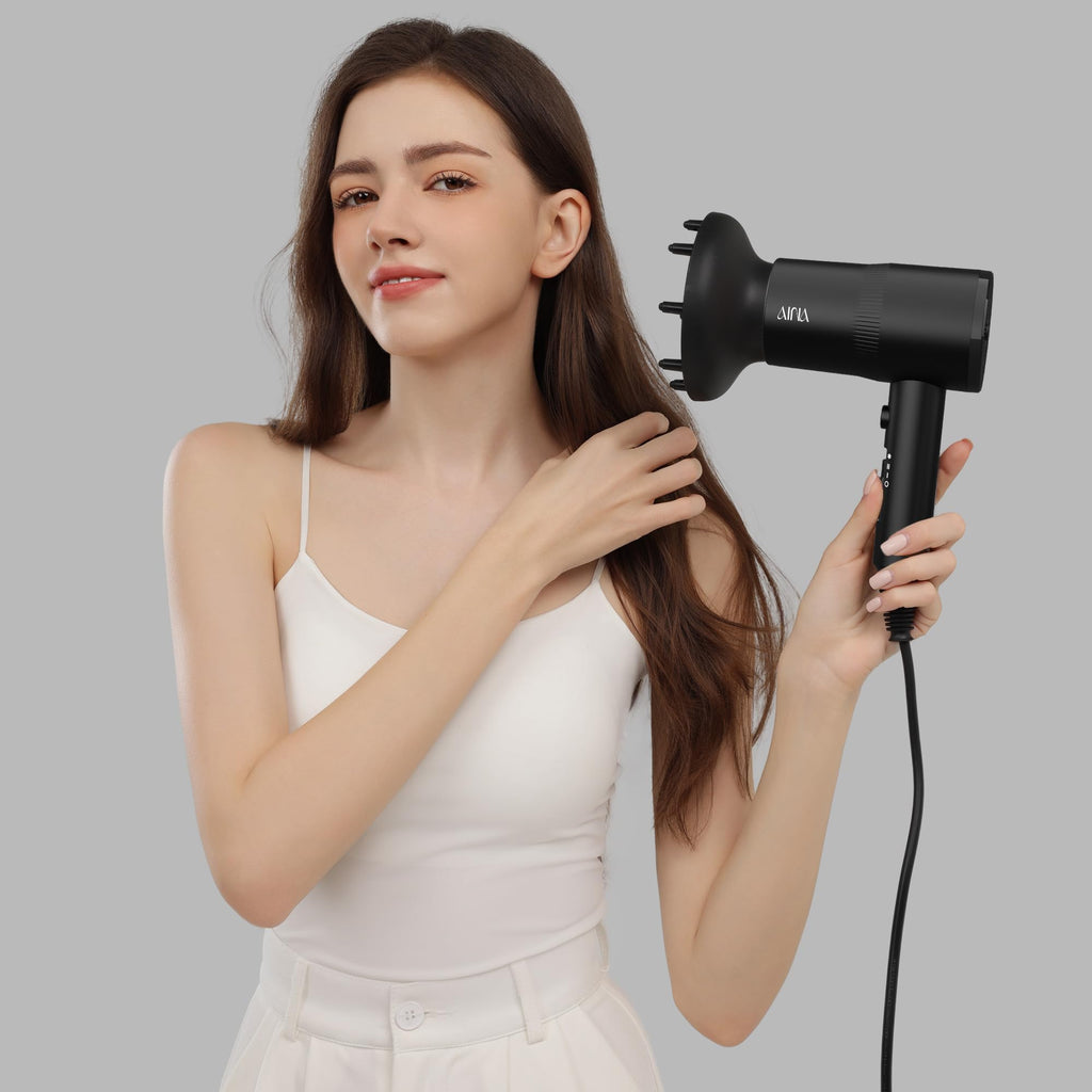 AINA Diffuser Hair Dryer Full-Featured Blow Dryer 110V/1600W(Vader Black)