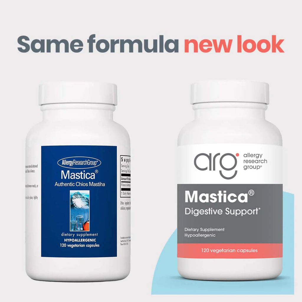 Allergy Research Group ARG Mastica Digestive Support - Supports Digestive Comfort - Delivers 1000 mg Chios Mastic Gum Resin per Serving - Vegetarian & Hypoallergenic - 60 Servings - 120 Capsules