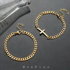 MosFlor Gold Cross Bracelets for Men, Mens Gold Bracelet Set Stainless Steel Cuban Link Chain Bracelets Stack Gold Jewelry Men's Accessories Gifts for Men Dad Him Husband Son Boyfriend