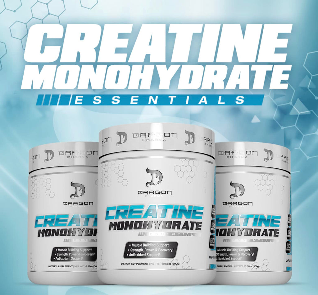 DRAGON PHARMA Creatine Monohydrate, Aid Muscle Recovery, Post-Workout Supplement, Antioxidant Support (60 Servings, Unflavored)