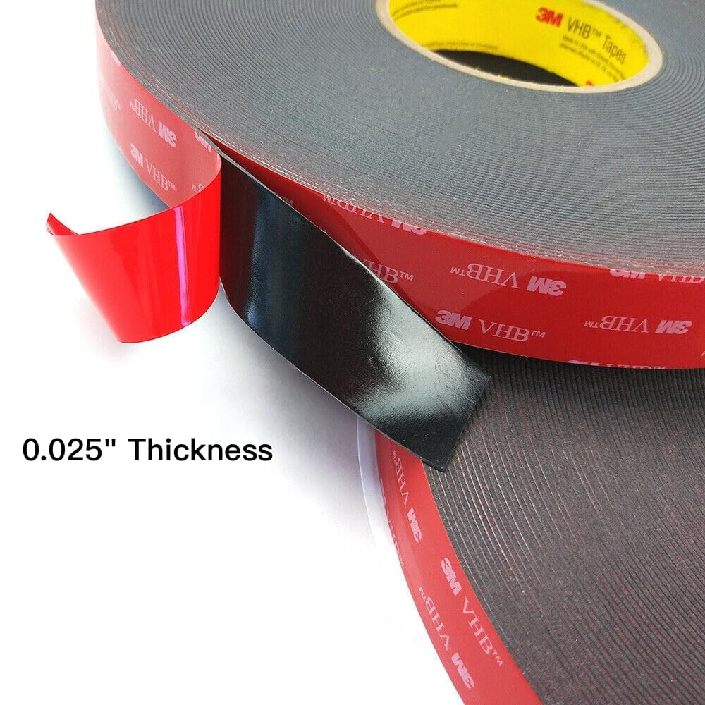 3M Double Sided Mounting Tape 2 Pack 5925 1" Width Black Foam Tape High Bond Waterproof Heavy Duty Strong Adhesive Tape Thick 0.025in Fastener Replace Décor Frame Logos