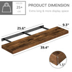 QEEIG Floating Shelves for Wall 39.4" Long - Wall Mounted Shelf Bathroom Kitchen Living Room Bedroom Farmhouse Home Decor Display Bookshelf Large 39.4 x 9.3 inch Set of 2, Rustic Brown (008-100BN)