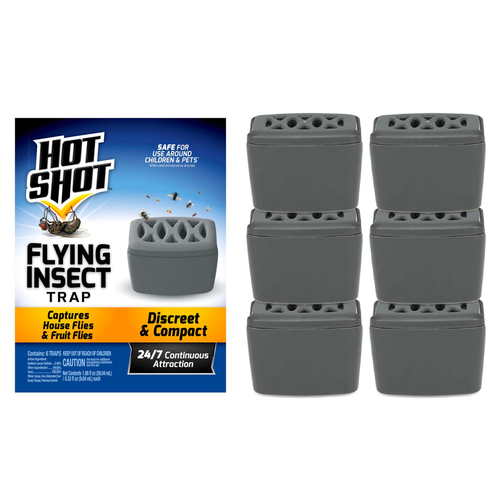Hot Shot Flying Insect Trap, Discreet, Hassle-Free Trap Attracts, Captures House and Fruit Flies, 24/7 Continuous Attraction, No Plug-in Or Electricity Needed, 6 Count 984ml Each, 0.2 Kilograms