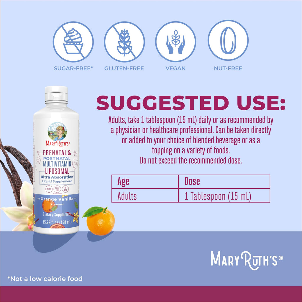 MaryRuth Organics Prenatal & Postnatal Multivitamin for Women | Sugar Free | Formulated for Pre-Conception, Pregnancy & Nursing | Prenatal Vitamins | Vegan | Non-GMO | Gluten Free | 30 Servings