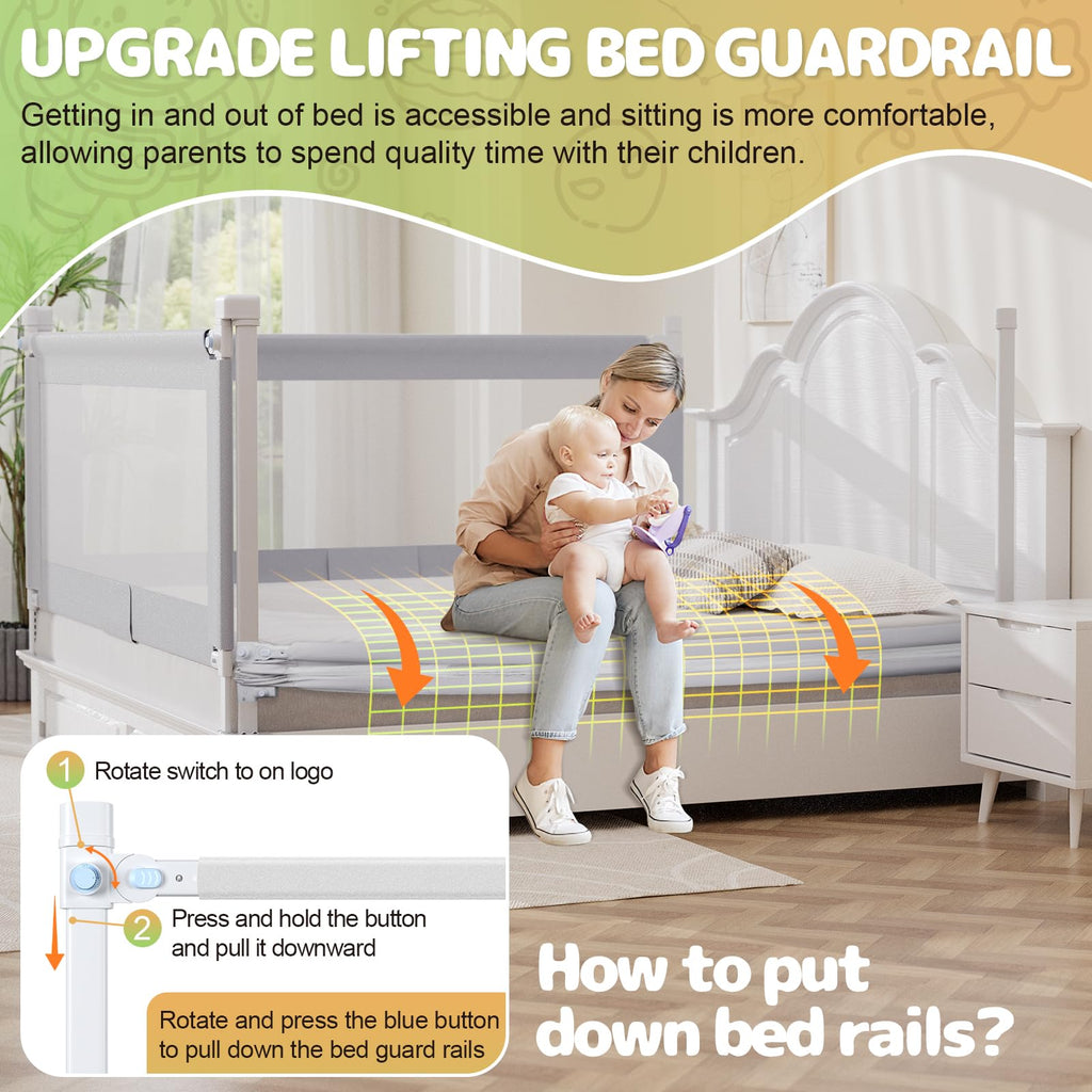 omzer Toddler Bed Rails Guard Foldable Crib Rail Guard,Baby Bed Rail for Toddlers/Elderly with Reinforced Anchor Safety for Cribs, Twin, Double, Full Size Queen & King Bed (48")