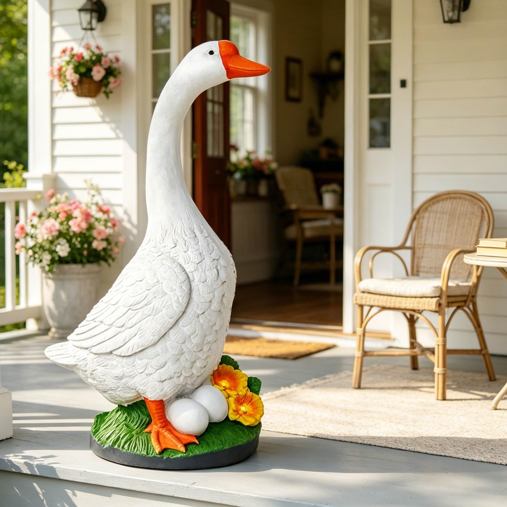 GasSaf 23 Inch Porch Goose Outdoor Garden Statue, Large Porch Goose for Garden Yard Patio Balcony Decor, Heavy-Duty & Independent Standing, Big Resin White Cygnus Sculpture, Father Gift