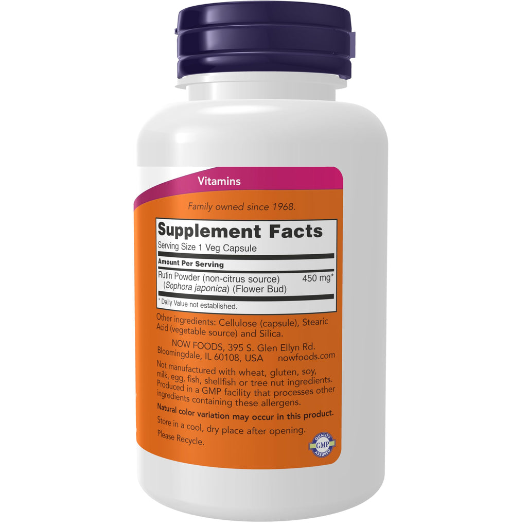 NOW Foods Supplements, Rutin (Sophora Japonica) 450 mg, Free Radical Scavenger*, Cell Defense*, 100 Veg Capsules, (Pack of 2)