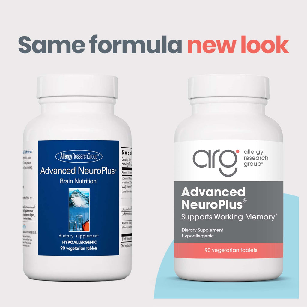 Allergy Research Group Advanced NeuroPlus - Nootropic Formula with Spearmint Extract, Lions Mane & Citicoline - Supports Working Memory Focus & Cognitive Function - 30 Servings - 90 Tablets