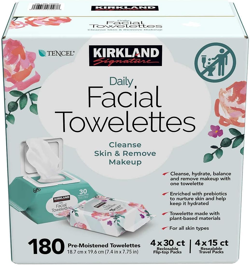 LONUO Kirkland-Signature Daily Facial Towellettes, 4.53 Pound (180 Count, 1-Box)