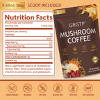 GRGTP Mushroom Coffee - Superfood Blend with 6 Adaptogens Jitter-Free Energy, Enhanced Focus, Digestion & Immunity Support | 90 Servings, Vegan, Gluten Free, Non-GMO | Smooth Flavor