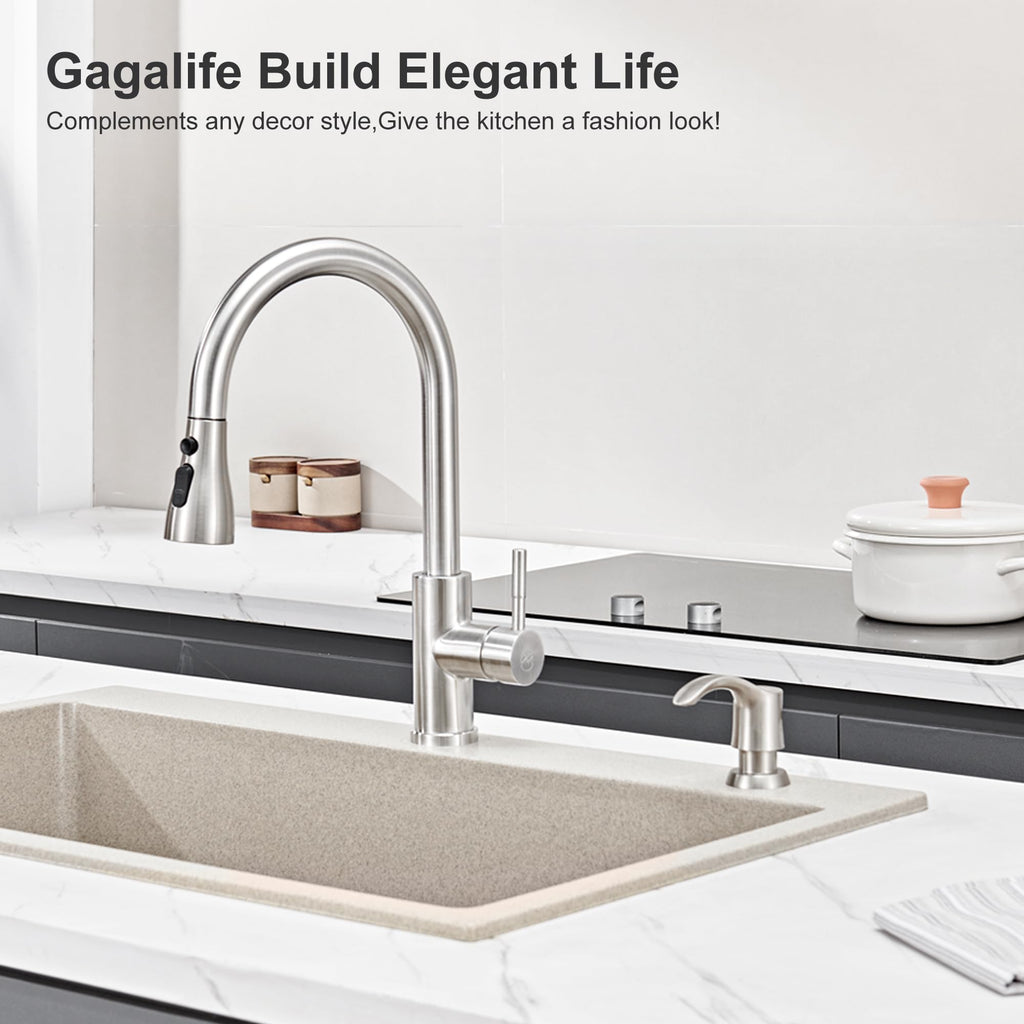 GAGALIFE Kitchen Sink Soap Dispenser with 17 Ounce Large Bottle (Brushed Nickel), Built in Sink Soap Dispenser Sink Mounted Soap Dispenser Refill from Top, G080BN
