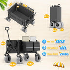 Beach Wagon with Big Wheels for Sand, 350lbs Heavy Duty Folding Wagon, Oversized 180L, 9" PVC All-Terrain Wheels, Adjustable Handle, Cooler & Storage Bags for Beach, Camping & Outdoor Sports (Black)