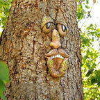 Garden Resin Tree Face Decor, Bark Look Forest Spirit Sculpture Outdoor Yard Creative Ornament (A1)