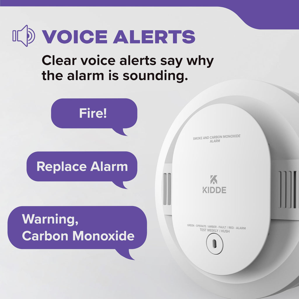 Kidde Smoke and Carbon Monoxide Detector, AA Battery Powered, with Voice Alerts, LED Status Lights, 85 dB Alarm, 5 inches, 30CUDR-V, 1 Pack