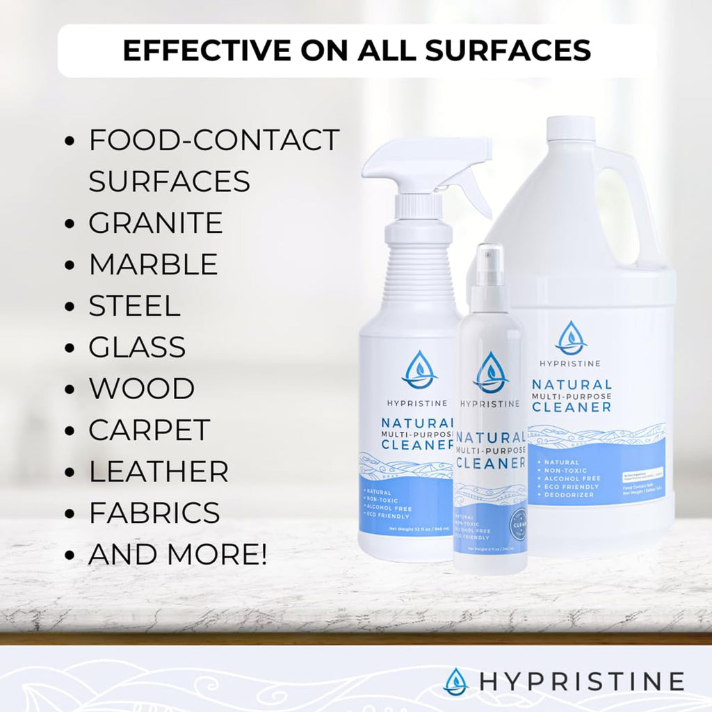 HYPRISTINE PURE Hypochlorous Acid Spray, Multi-Purpose Cleaner, Superior Shelf Life, 0% Bleach, 0% Alcohol, Food Contact Safe, Eliminate Non-Living Allergens, Remove Pet Odor, Clean Any Surface