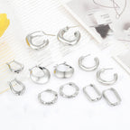 6 Pairs 14K Gold Plated Hoop Earrings for Women Lightweight Chunky Hoop Earrings Multipack Hypoallergenic, Thick Open Twisted Huggie Hoops Earring Set Jewelry for Gifts. (new silver hoops)