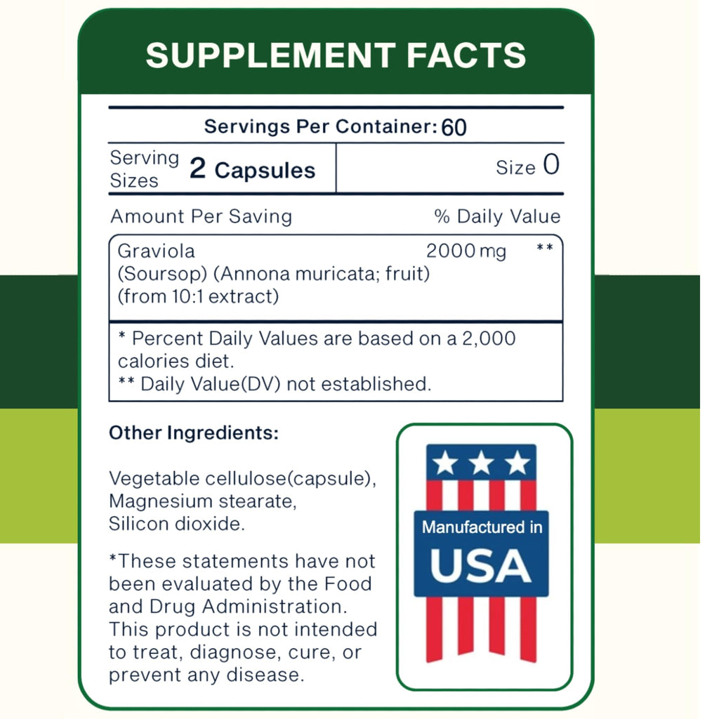 Biolore Pure Soursop Graviola Capsules - 120 Count Vegan Soursop Capsules - Gluten Free Leaf Extract for Overall Wellness and Body Support with Antioxidants