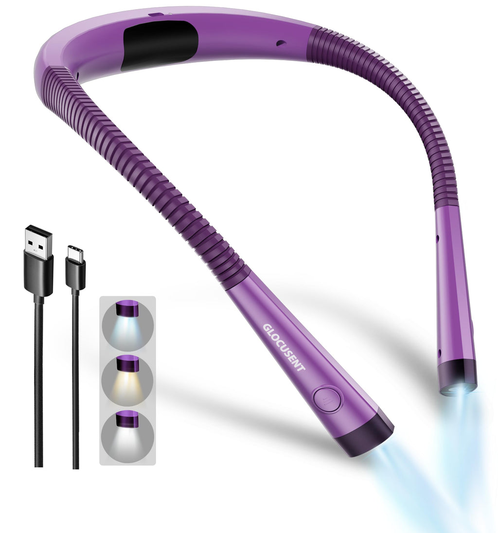 Glocusent Reading Light,LED Neck Light,80-hr Rechargeable Book Light