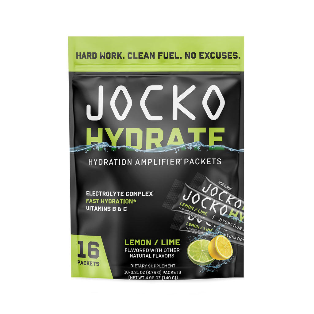 Jocko Fuel Hydrate Electrolytes Powder Packets Low Sugar - Hydration Amplifier Packets for Recovery, Dehydration, & Exercise - with Vitamins B6, B12 & C (16 Packets) Lemon Lime