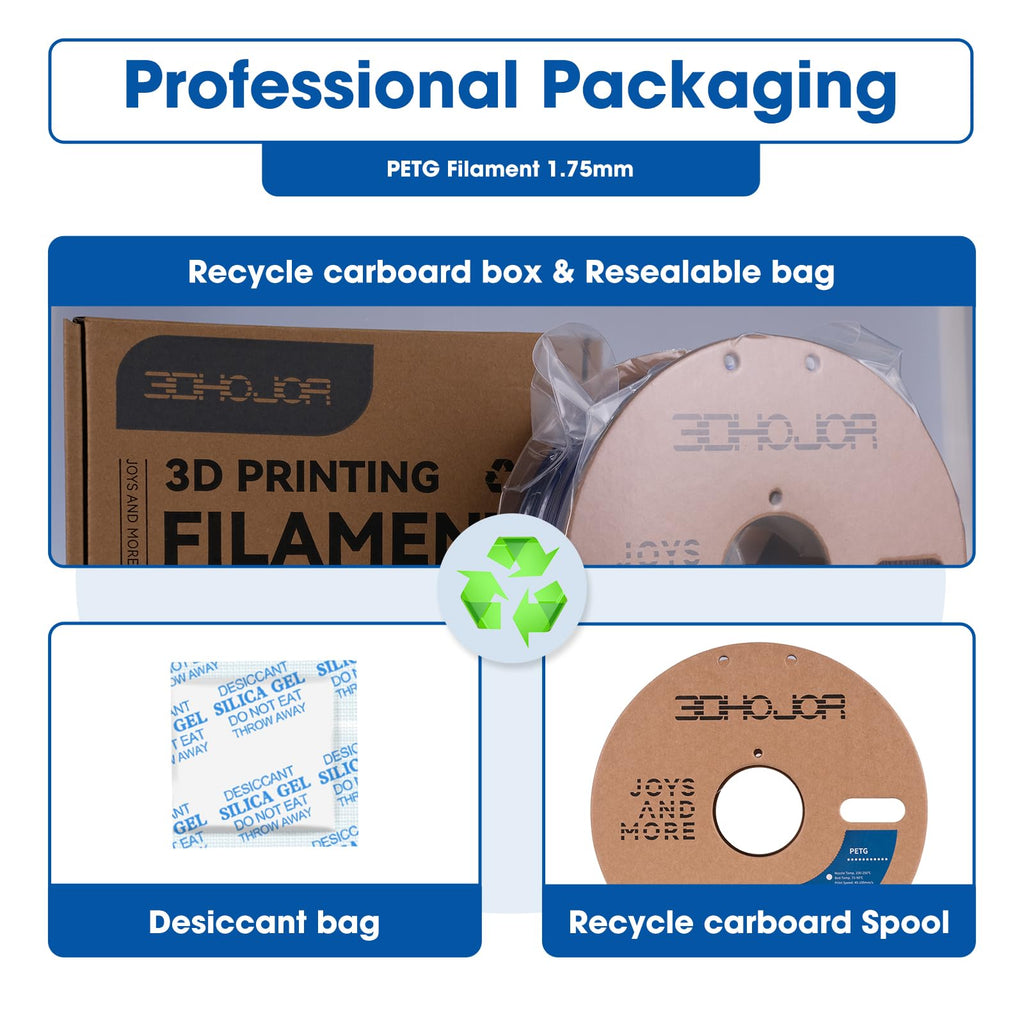 3DHoJor PETG Filament 1.75mm, PETG 3D Printing Filament, 2.2 LBS (1KG) Cardboard Spool, Fit Most FDM 3D Printer,Blue…