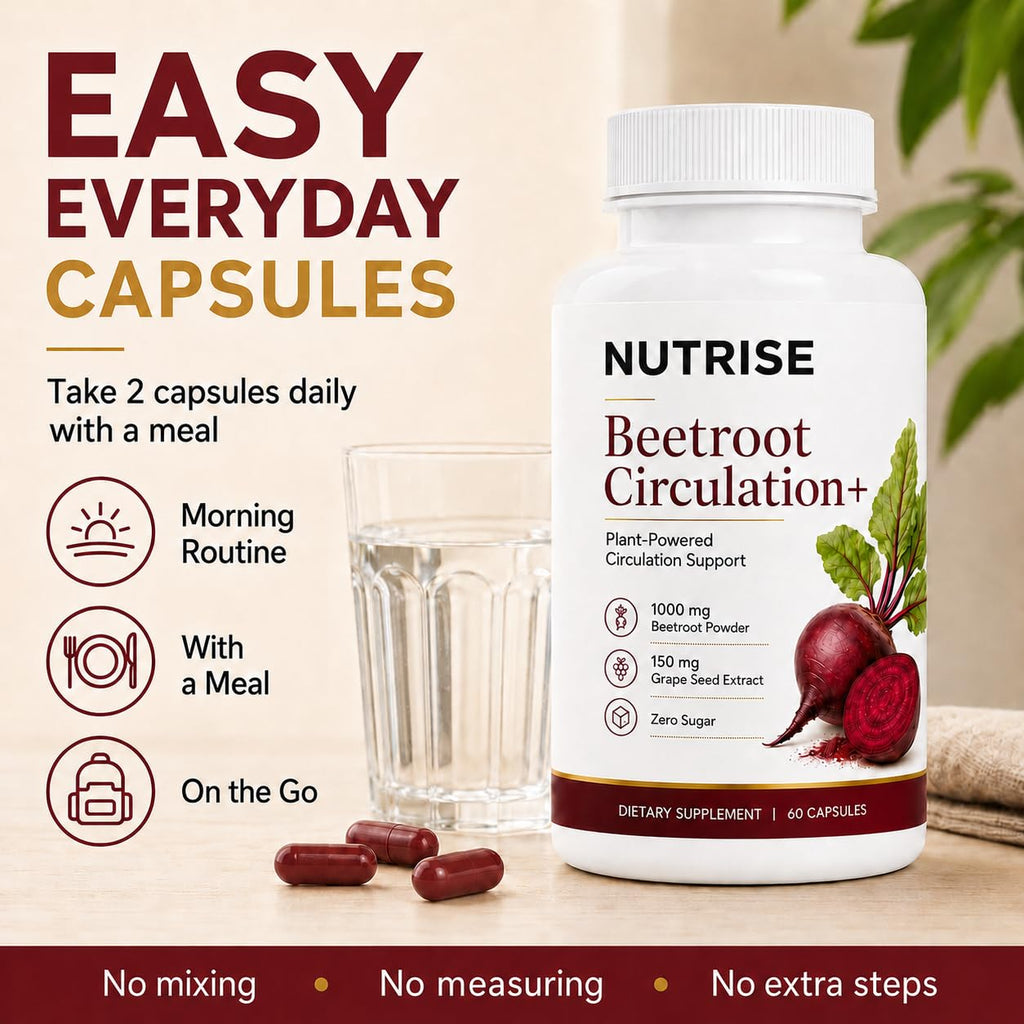 UXZQEN Nutrise Beetroot Capsules, 3-in-1 Beetroot Capsules with Grape Seed, Nitric Oxide Support, Active Lifestyle, Non-GMO, 60 Vegan Capsules