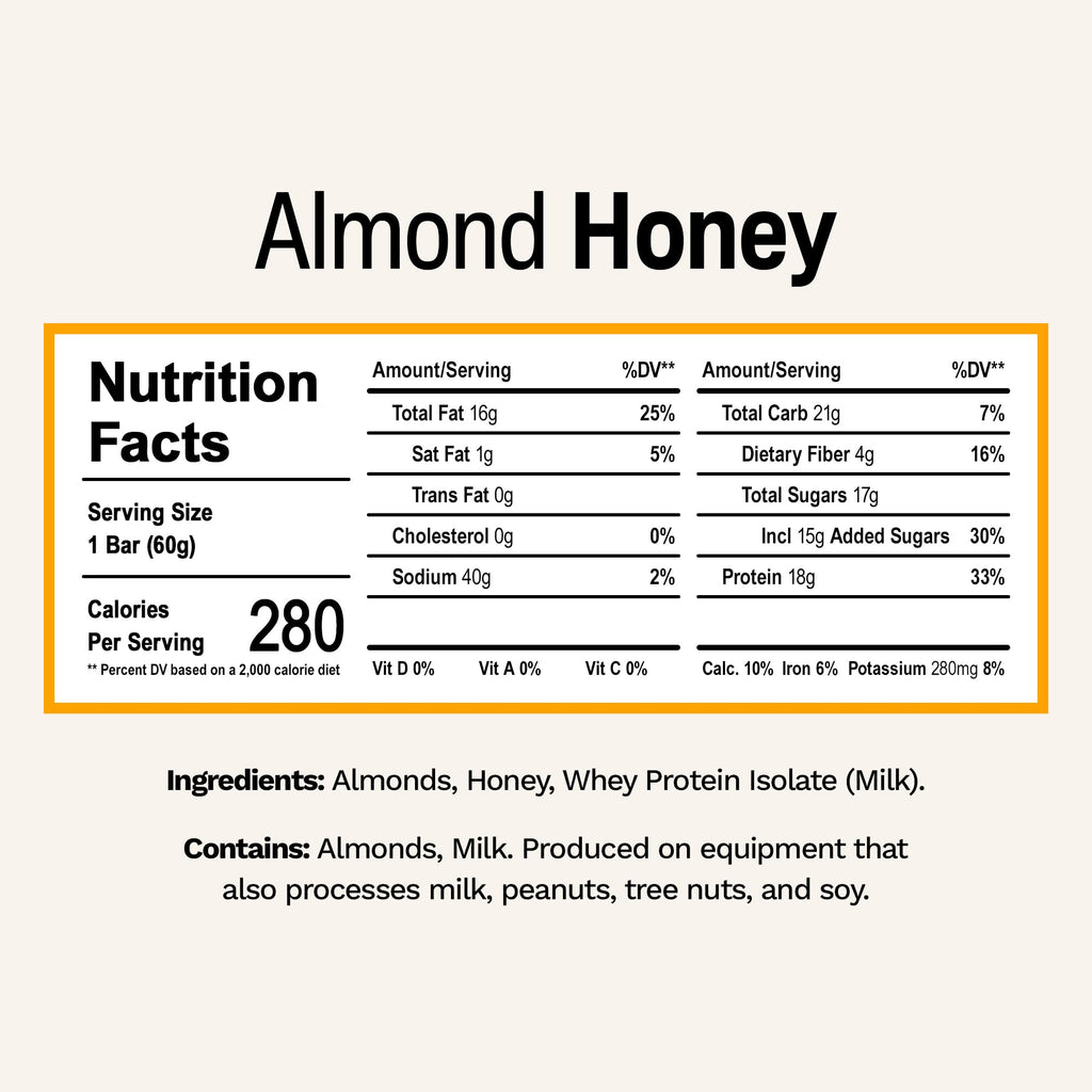 Rise Breakfast Whey Protein Bars Almond Honey, 18g Protein, 2.01 oz (12 Pack)