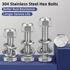 BNUOK (12 Sets) 1/4-20 x 4 Hex Head Screw Bolt,Lock Nuts,Flat & Lock Washers Kits,304 Stainless Steel 18-8,Fully Threaded