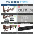 TICONN Over The Door Hooks, 5 Heavy Duty Tri Coat Rack All Metal Coat Hanger for Bathroom Bedroom Dorm (Antique Bronze, 2PK, Fit 1-3/8" Doors)