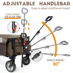 Timber Ridge Collapsible Outdoor Folding Wagon Cart Heavy Duty Camping Patio Shopping Garden Cart with Side Bag Cup Holder, Tan