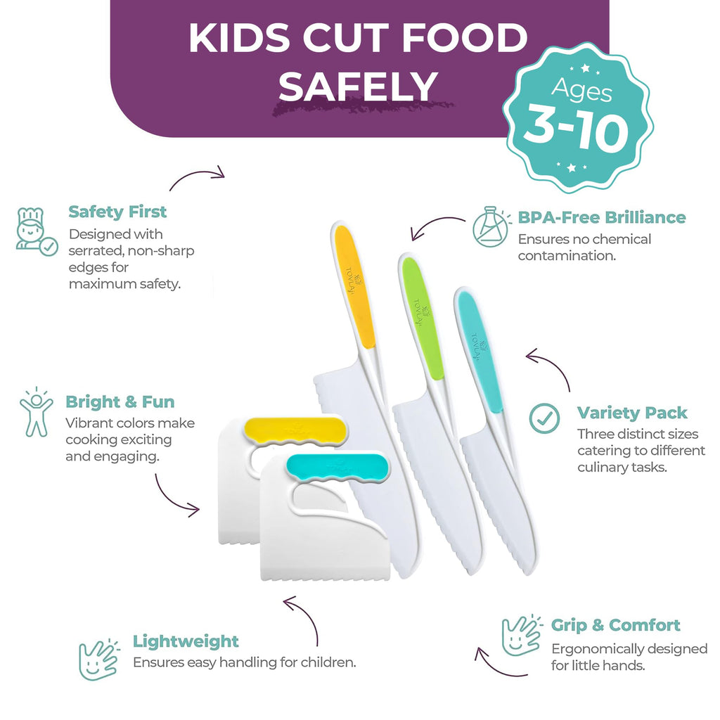 TOVLA JR. Toddler Knife Set for Real Cooking | Safe Kids Cutting | Ages 2-5