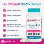 Just Thrive Vitamin K2-7 - Bone, Brain, and Heart Health K2 Vitamin Supplement, 60 Capsules