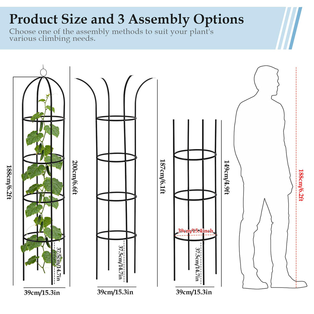 DEVISEFUN 6.6ft 100% Metal Obelisk Trellis for Climbing Plants Outdoor