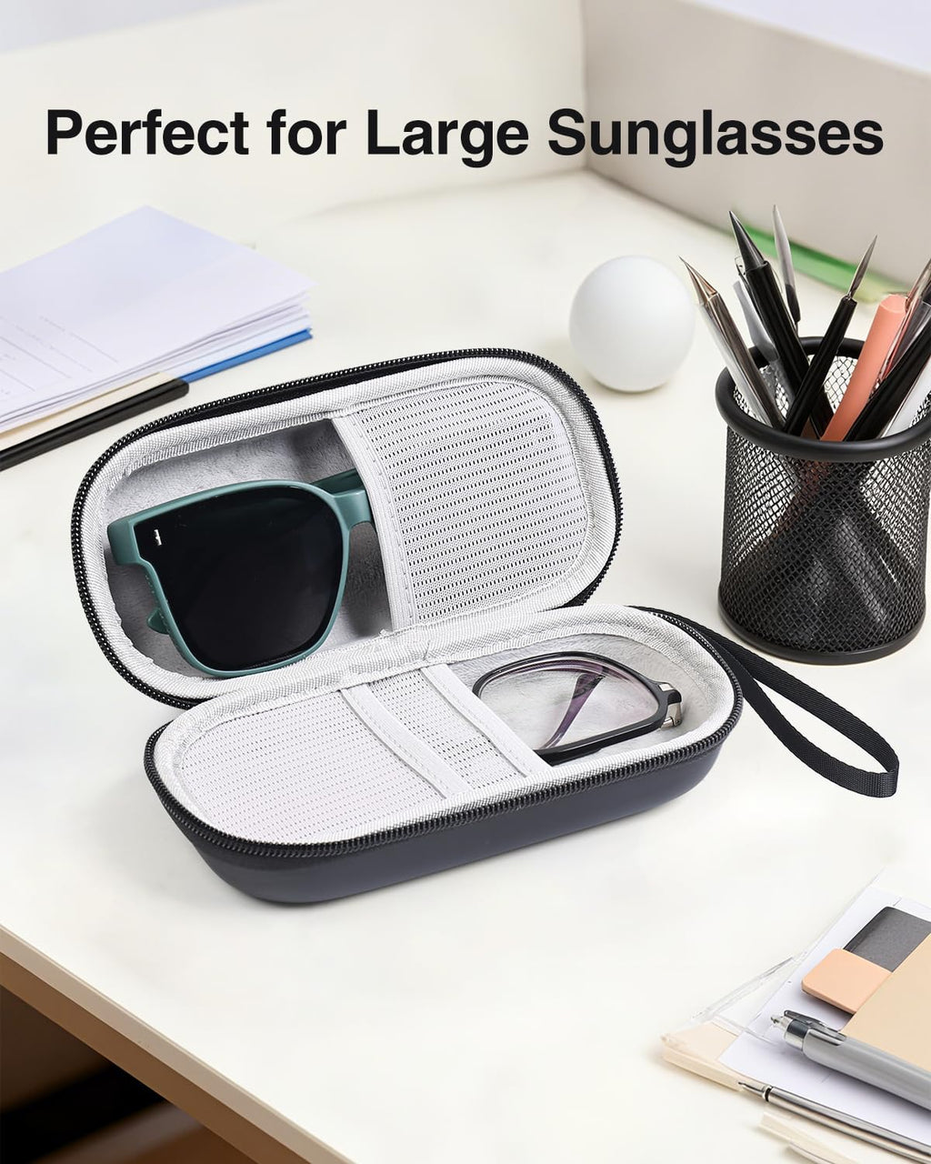 Luxtude Contact Lens Case, Glasses and Contact Case 2 in 1, Hard Shell Travel Contacts Cases with Mirror, Double Eyeglass Cases (Black)