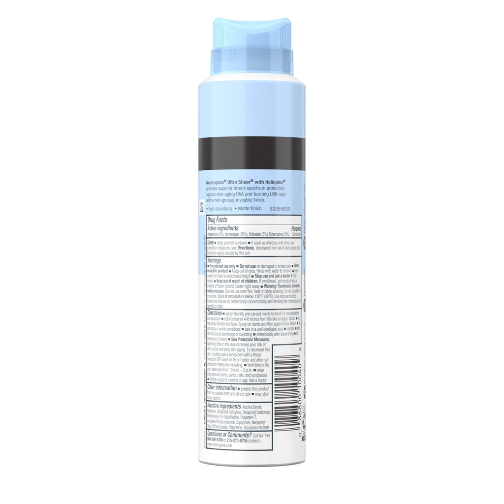 Neutrogena Ultra Sheer Body Mist Sunscreen Spray, Broad Spectrum SPF 70, Lightweight Spray Sunscreen, Non-Greasy & Water Resistant, Oil-Free & Non-Comedogenic UVA/UVB, 5 oz, Pack of 3