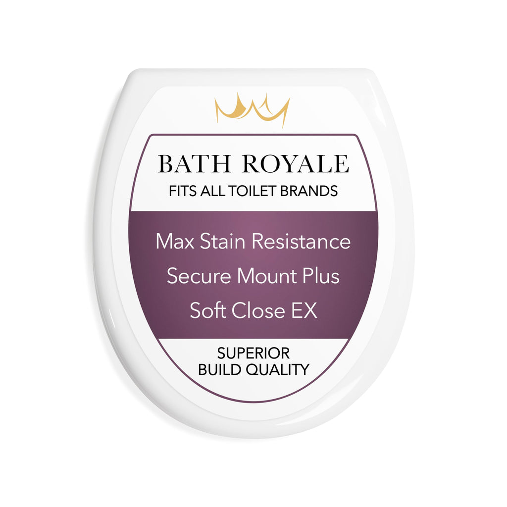 Bath Royale Soft Close Toilet Seat Round with Lid BR500-00 White, Comfortable, Durable, Sturdy, Stain-Resistant and Easy to Clean, Fits All Toilet Brands, Executive Series