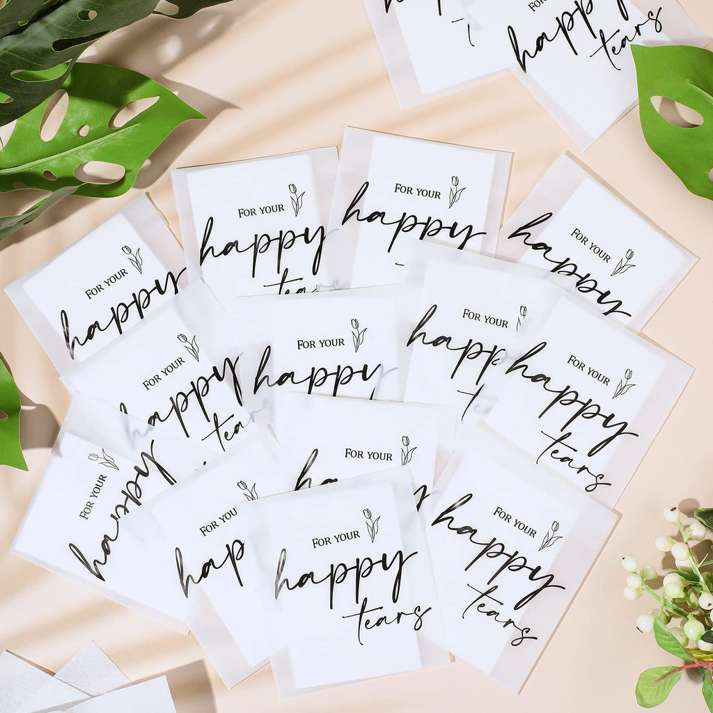 Eaasty 60 Pack Happy Tears Tissue Packs for Wedding 3 Ply Wedding Tissues for Guests Travel Size Bulk Facial Paper Welcome Bag Stuffers Gift Bride Groom Mother