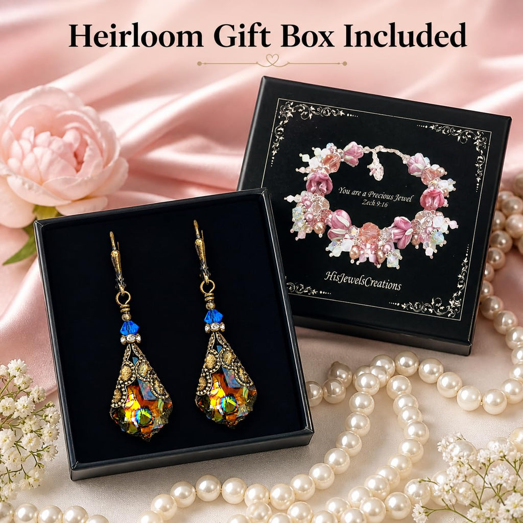 HisJewelsCreations Peacock Dangle Earrings adorned with Swarovski® Crystals