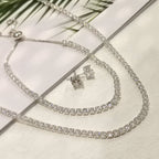 HAXIYA Tennis Necklace Set for Women Crystal Bracelet Imitation Diamond Earrings Wedding Jewelry for Bride Sterling Silver Plated Jewelry Sets Pack of 3 Gift