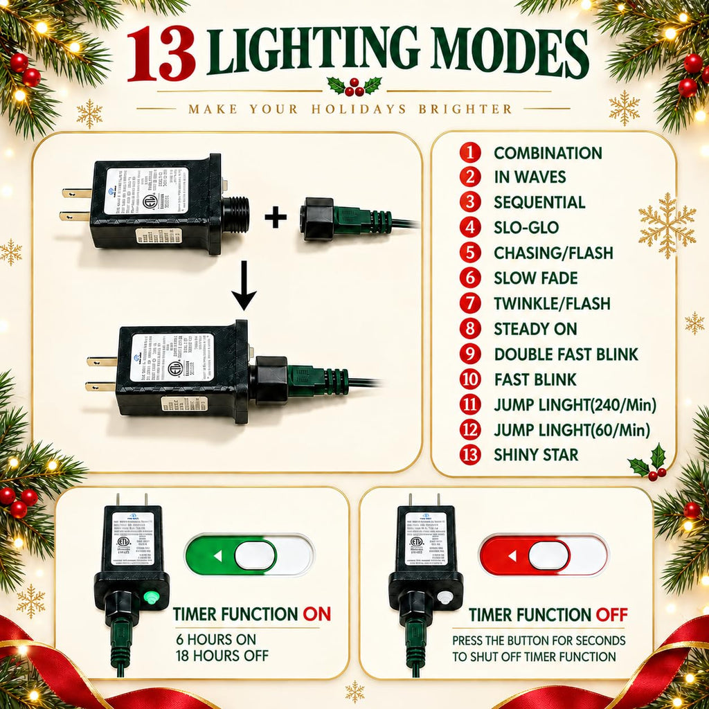 OZS Connectable 2-Pack 164Ft 400LED Christmas String Lights, Warm White