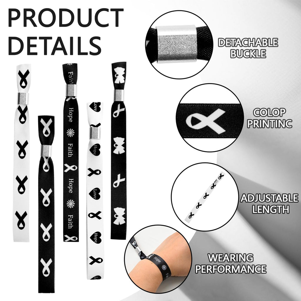 WANDIC Black Ribbon Bracelets, 30 Pcs 5 Styles Classic Melanoma Awareness Wristbands Adjustable Polyester Wrist Bands for Mourning Remembrance Day, 6.89 * 0.59in, Polyester, no Gemstone
