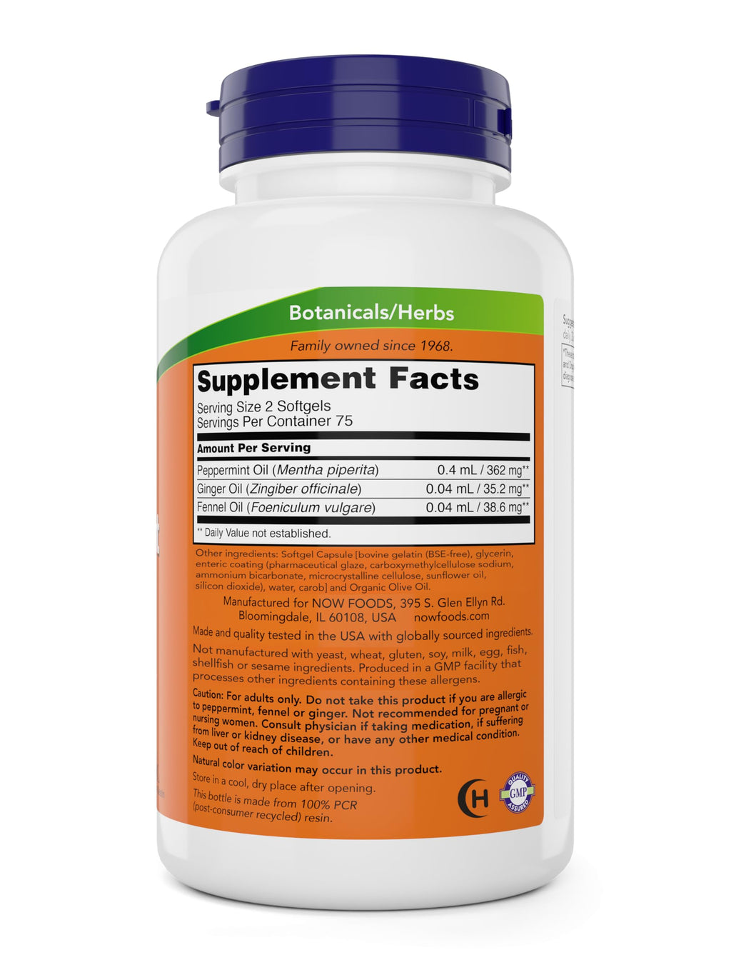 Now Peppermint Gels with Ginger Oil and Fennel Oil, 150 Softgels, Enteric Coated